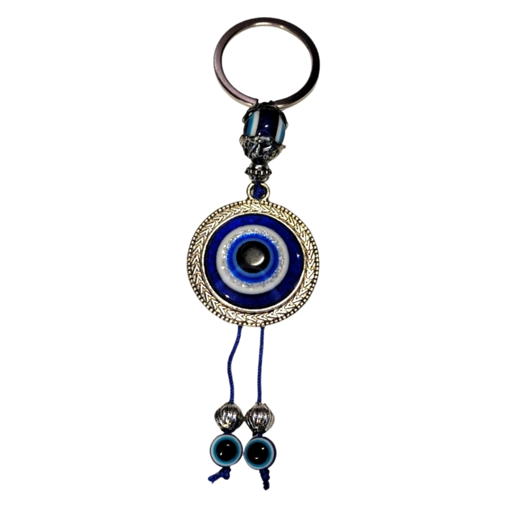 Blue Evil Eye Keychain with Silver Accents